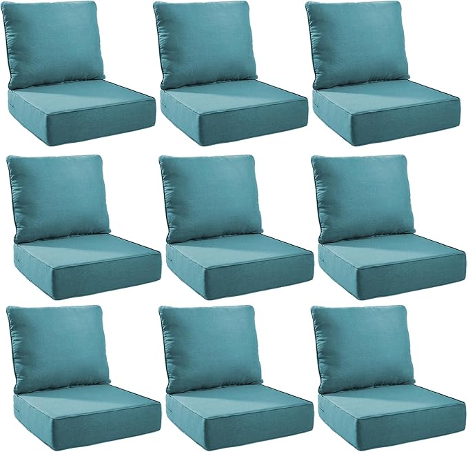 Outdoor Cushion Set for Furniture Patio Furniture, UV Resistant, Water Resistant - 6 Inch Thick Foam Garden Cushions– 24x24 Inch Patio Seat Covers for Chair/Sofa/Couch | Peacock Green | 9-Pack |