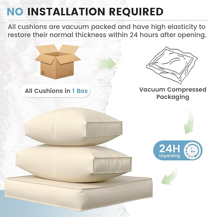 UDPATIO Outdoor Replacement Cushions for Patio Furniture, Water-Resistant Patio Cushion, 14-Piece Outdoor Couch Cushion for 6-Seat Sectional Conversation Sets (Cream)