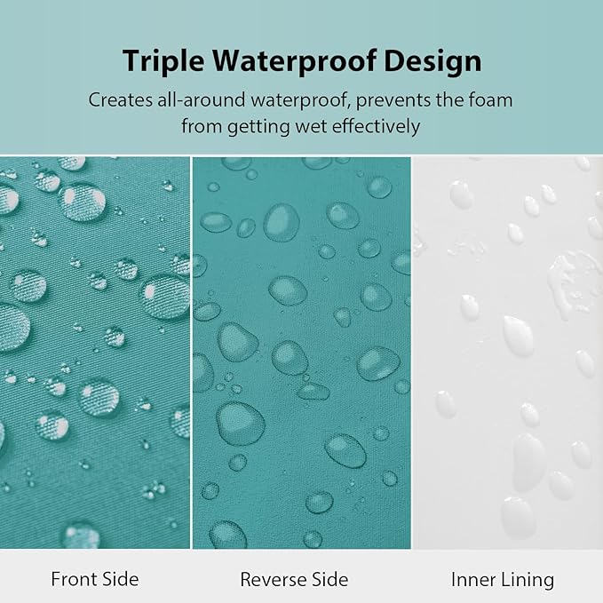 Waterproof Outdoor Chair Cushions 24x24, Memory Foam Outdoor Cushions for Patio Furniture with Removable Cover, Deep Seat Cushions for Outdoor Furniture with Ties and Handle, Teal