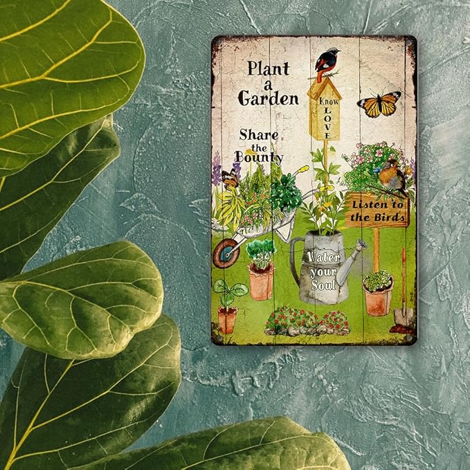 Retro Garden Metal Signs Outdoor Decor Plant A Garden Sign Gardening Gifts For Women Funny Courtyard Art Wall Decor Rustic Fence Decoration 8x12 Inch