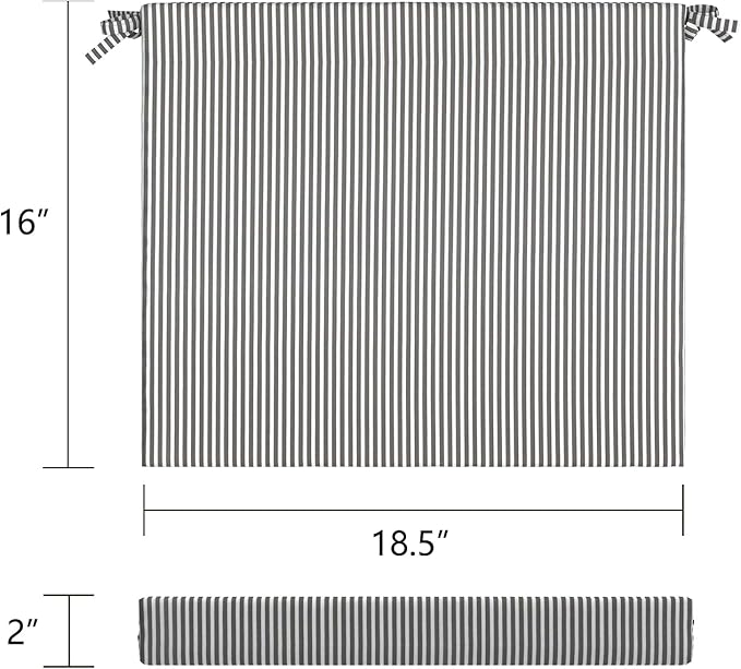 LVTXIII Outdoor Seat Cushions Seasonal Replacement Chair Cushions, Square Patio Chair Pads with Ties for Dining Chairs and Garden Furniture,18.5"x16"x2", 4 Pack, Strip Grey