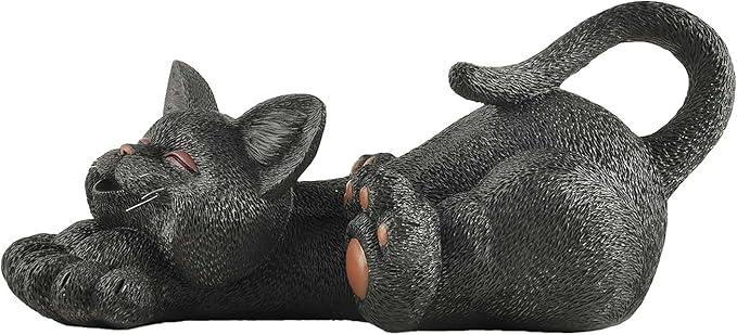 JFSM INC. 12" Whimsical Lounging Black Cat Garden Statue - Indoor Outdoor Relaxed Zen Cat Sculpture - Cat Lover Gifts, Decorations for Patio Yard Lawn Porch