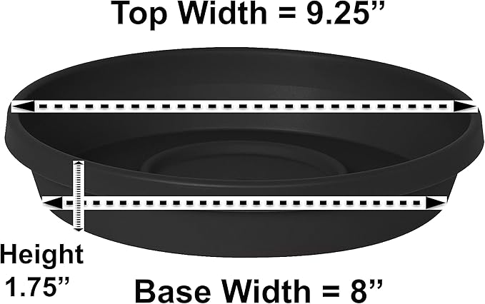 Bloem Terra Resin Saucer Tray: 8" Bottom Width - Black - Matte, Durable, Ribbed Bottom, Indoor and Outdoor, Fits 10" Terra Pots