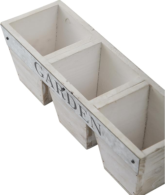SOFE Farmhouse Wooden Flower Boxes, Rectangular Planters with Garden Sign, 11 Inch Long Pots for Plants, Porch Windowsill Decorative Planter