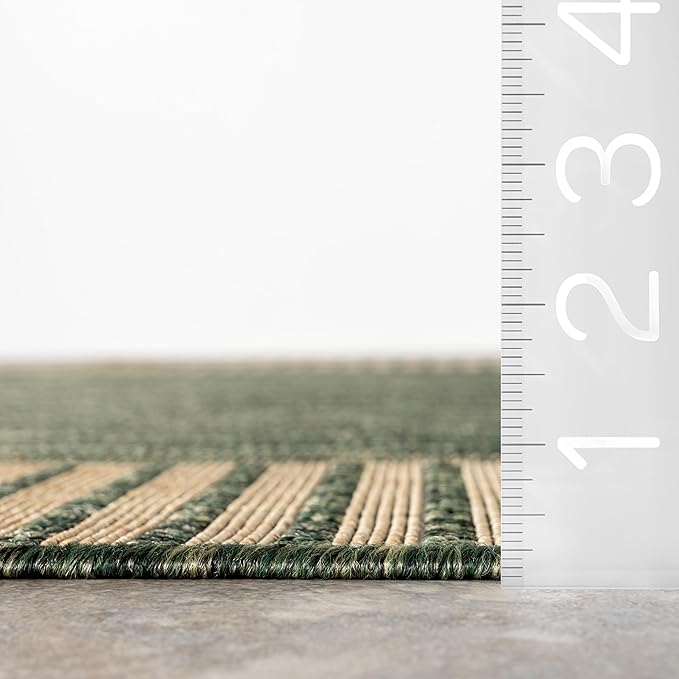 Nuloom Asha Green/Brown, 6'7" x 9', Casual, Striped Border, Soft and Cozy, High Traffic, Stain Resistant, Easy Clean, Durable Area Rug for Indoor/Outdoor Patio, Deck, Porch, Garden, Courtyard