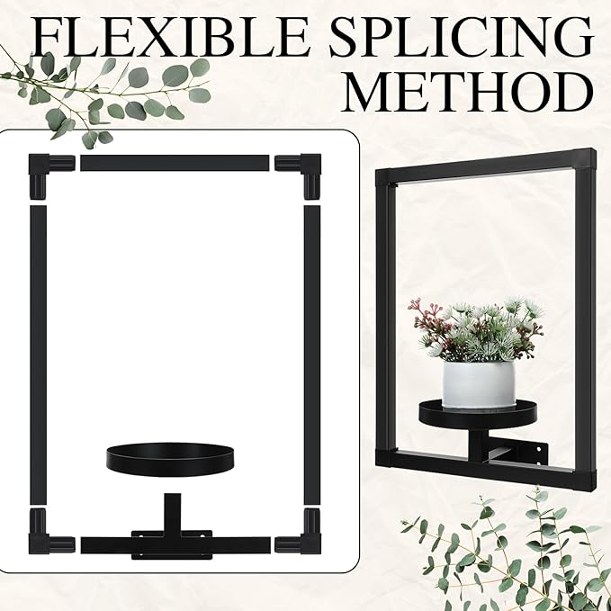 4 Pcs Wall Plant Holder Wall Planters for Indoor Plants Metal Window Planters Shelves Picture Frame for Indoor Outdoor Living Room Balcony Garden(Rectangle Style)
