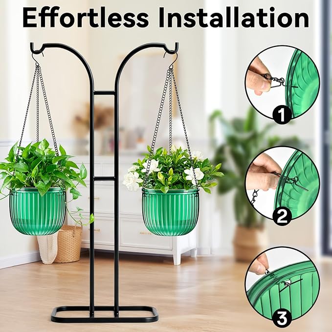 Halatool 2 Pack 6.5 Inch Self-Watering Hanging Planters for Plants, Indoor Hanging Flower Pots for Garden Home Wall Decor, Green