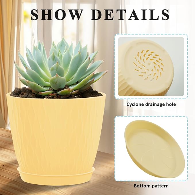 6 inch Flower Pots for Plants with Drainage Holes and Saucer, 5 Pack Plastic Plant Pots Indoor Planters for Outdoor Plants Small Garden House Home Decor, Nursery Pots for Succulent Colorful