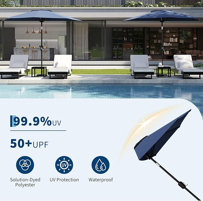 Garvee Patio Umbrella 9FT - Half Umbrella Outdoor with Smooth Crank Lift, Outdoor Shade Canopy for Patio, Backyard, Garden, Deck, Balcony -Navy Blue