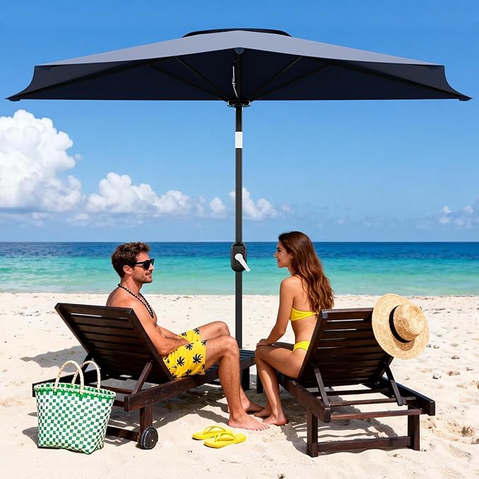Garvee Patio Umbrella 9FT - Half Umbrella Outdoor with Smooth Crank Lift, Outdoor Shade Canopy for Patio, Backyard, Garden, Deck, Balcony -Navy Blue