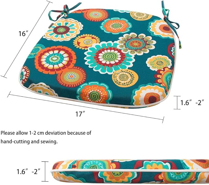 Magpie Fabrics Outdoor/Indoor 17"x16"x2" Chair Cushions with Ties Set of 2, Waterproof All Weather U-Shape Seat Pads Decoration for Patio Garden Furniture Home Office (Floral Green)