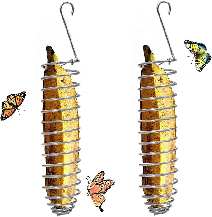 2Pcs Butterfly Banana Holder for Outside, Outdoor Banana Hammock, Hangable Butterfly Feeders Stand for Garden, Backyard