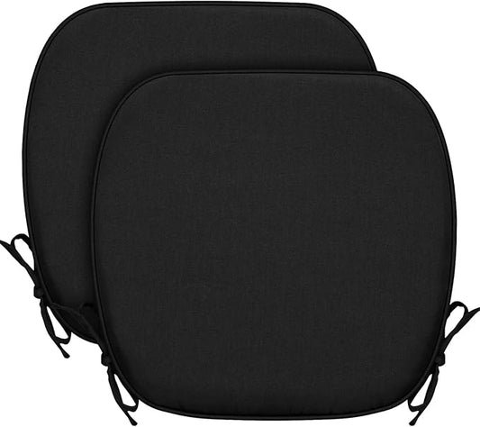 SleepMan Outdoor 17"x16" Chair Cushions with Ties Set of 2, Water Resistant All Weather U-Shape Seat Pads for Patio Garden Furniture Indoor (Set of 2, Black)