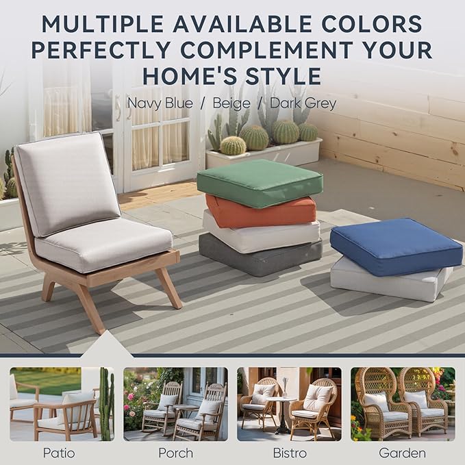 Patio Chair Cushions 6 Packs - Outside High Back Thick Water-Resistant Cushion 22x24 with Zipper Cover for Outdoor Glider Rocking Chairs Loveseat 3-Seater Couch Sofa – Beige/Regular