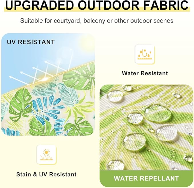 downluxe Outdoor Chair Cushions Set of 4 for Patio Furniture, Water-Resistant Patio Chair Cushions with Ties, High Density Foam Outdoor Seat Cushion, 17" X 16" X 2", Tropical Green Leaves
