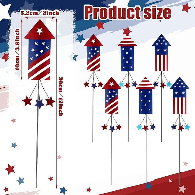 Pickmesh 6 Pcs 12" H Patriotic Metal Yard Sign Patriotic Fireworks Garden Stake 250th Anniversary USA Flag American Yard Sign for Memorial Day Outdoor Decor 4th of July Independence Day Decoration