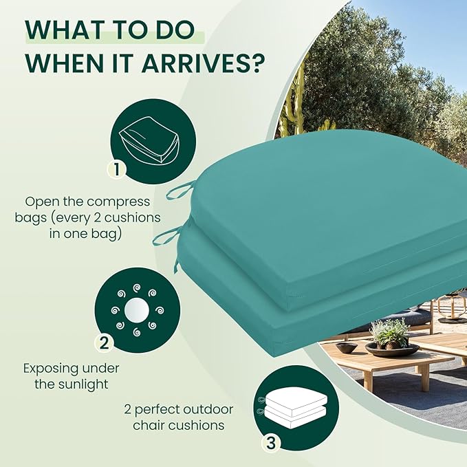 HARBOREST Outdoor Chair Cushions Set of 2, Water Resistant Patio Chair Cushions with Ties, Outdoor Seat Cushions for Patio Furniture, 17"x16"x2", Teal