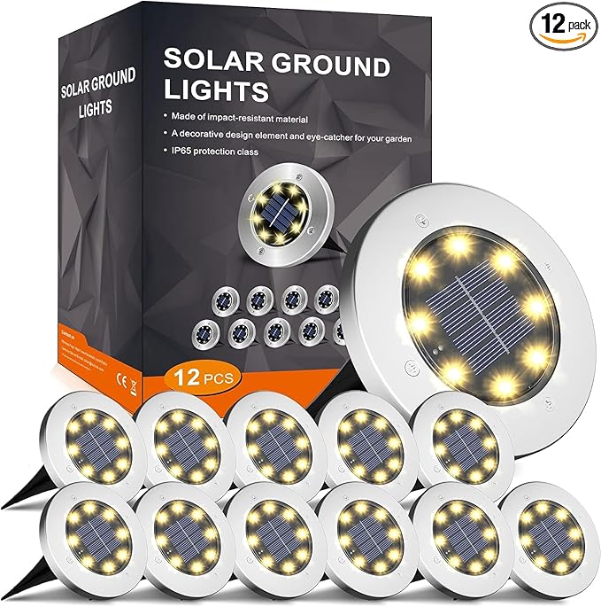 INCX Solar Lights Outdoor Waterproof,12 Pack Solar Lights for Outside, Solar Garden Lights Landscape Lighting for Patio Pathway Lawn Yard Deck Driveway Walkway, Warm White