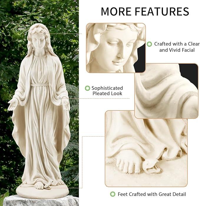 YOLENY Virgin Mary Statue Outdoor, 29.4 Inch Tall Garden Statue of Mary, Religious Blessed Mother Sculpture for Patio Yard Home Decor