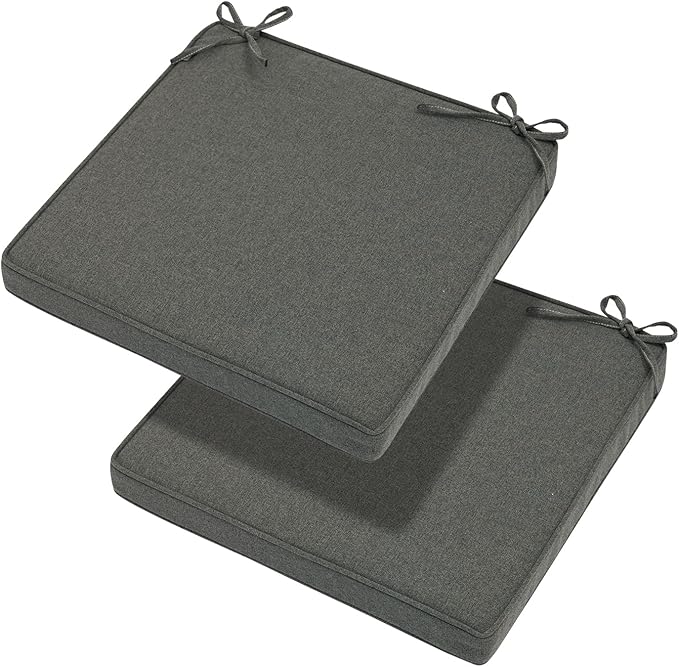 Magpie Fabrics Indoor Outdoor Waterproof Square Chair Cushion, 18" x 18" x 2.5", 2 Pack, Water Resistant Seat Cushions, for Patio Garden Office, Dark Grey
