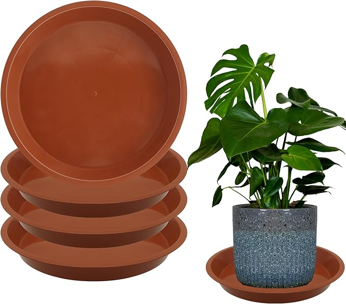 4 Pack 16 Inch Round Plant Saucers for Less 14 Inch Pot Indoors Outdoors Plant Trays for Pots Planter Saucer Plastic Drip Tray Planter Water Tray(Terracotta, 16"(4pcs))