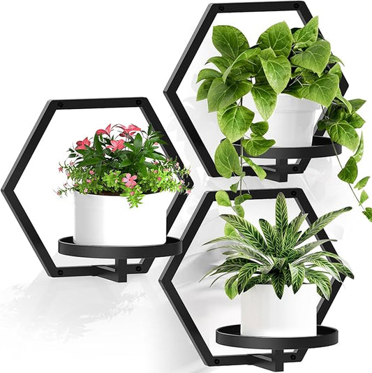 3 Packs Wall Planters for Indoor Plants, JOPBENG 7.9inch Metal Wall Plant Holder Hanger Wall Decor, Wall-Mounted Hanging Planters Window Plant Shelves Outdoor(Black)