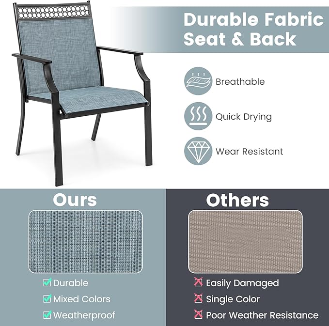 Giantex Patio Chairs Set of 4, Outdoor Chairs with All Weather Fabric, High Backrest, Armrests, Heavy Duty Metal Armchair, Outside Dining Chairs for Porch Lawn Garden Yard Pool
