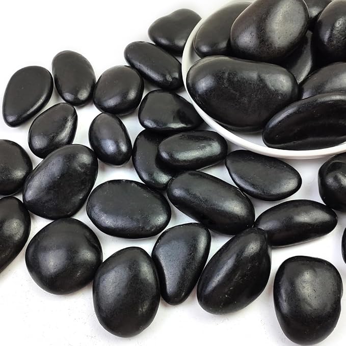 Polished Black River Rocks - 2-3 inch 40LB High Polished Decorative Pebbles, Stones for Landscaping, Natural River Rocks for Outdoor Décor, Plants,Vase Filler,Fish Tank