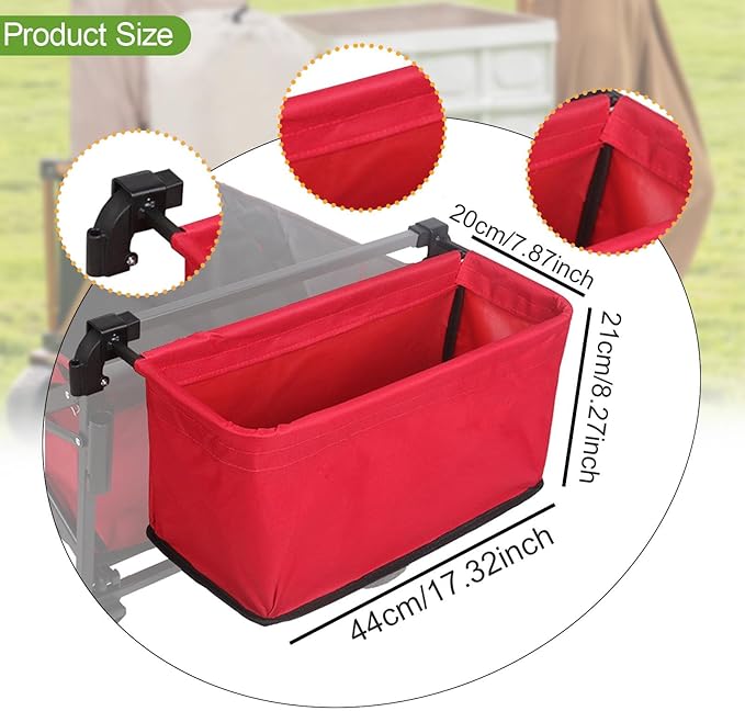 Wagon Cart Tail Bag Waterproof Removable Utility Attachment Easy Attach Wagon Basket for Garden Beach, Red