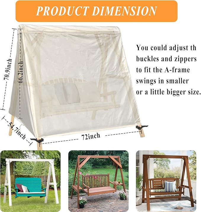 Patio Swing Cover A-Frame Swing Covers Waterproof 3 Seat UV Resistant Weather Protector for Outdoor Courtyard Patio Furniture 72x67x55 Inch Beige