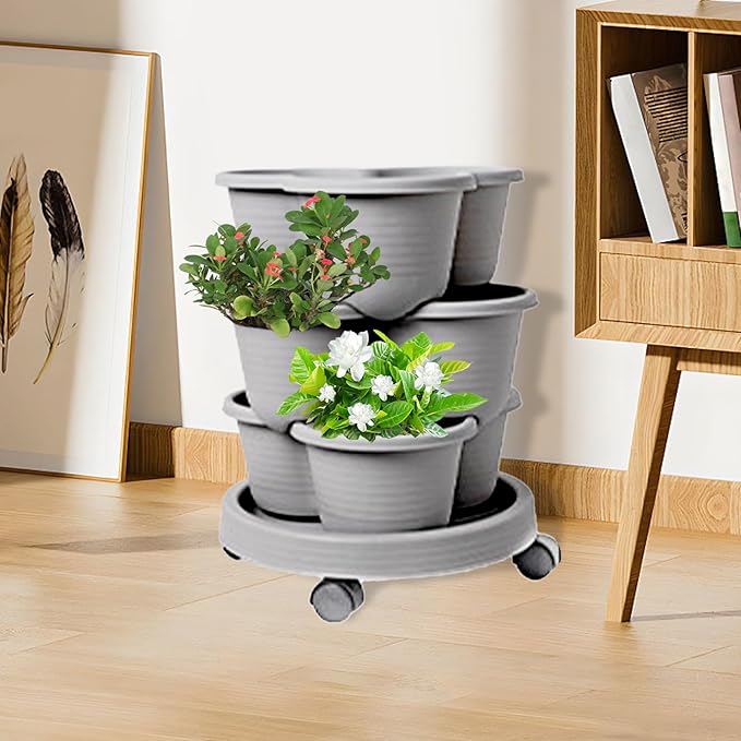 Stackable Planter - Vertical Garden Tower Stackable Planter | Vegetable Tower, Container with Removable Wheels & Tool Kit, Flower Pots Plant Growing System for Indoor Outdoor