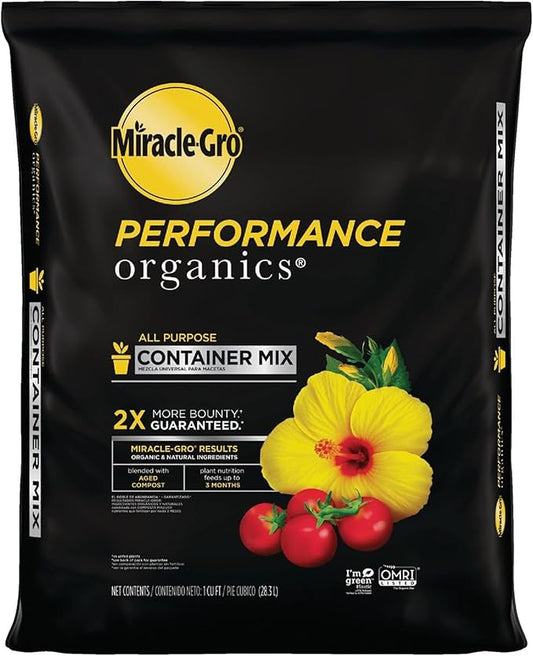 Miracle-Gro Performance Organics All Purpose Container Mix - Organic and Natural Plant Soil, Feed for Up to 3 Months, For Vegetables, Flowers, and Herbs, Use in Indoor and Outdoor Containers, 1 cu. Ft