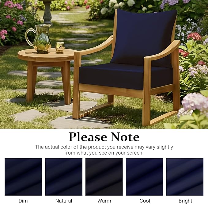 downluxe 19x19 Outdoor Chair Cushions, Waterproof Fade Resistant Patio Furniture Cushions with Handle & Removable Cover, Deep Seat Outdoor Cushions for Sofa, Couch and Patio Chairs, Navy