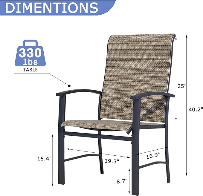Outdoor Dining Chairs Set of 2, Patio Chairs with Metal Frame & Textilene Fabric, Perfect for Patio Garden Deck