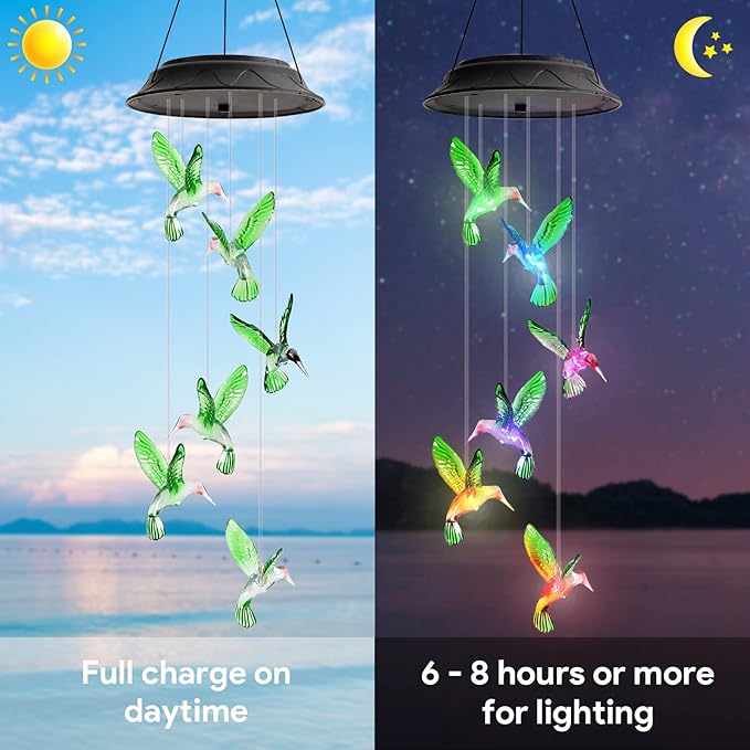Birthday Gifts for Women Mom Grandma, Gardening Gifts for Women, Hummingbird Solar Wind Chimes for Outside, Wind Chimes Outdoor Waterproof, Solar Lights Outdoor Decorative for Garden Patio Yard