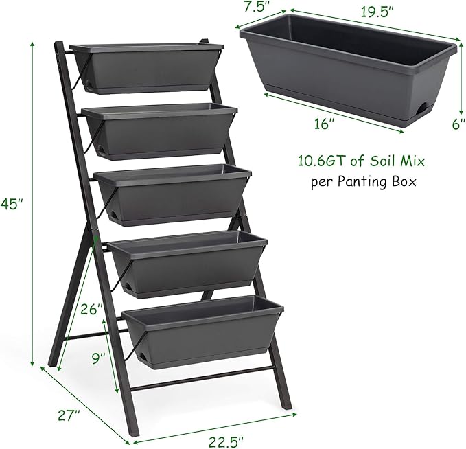 Giantex Set of 2 Vertical Raised Garden Bed, Elevated Planter Raised Beds with Water Drainage, Freestanding 5 Container Boxes for Vegetables and Flowers Growing, Outdoor Indoor Patio Balcony