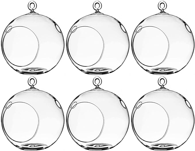 WGV Hanging Terrarium Globe, Width 5", Height 6", DIY Air Succulent Planter, Clear Glass Vase Orb with Flat Bottom, Candle Holder for Windowsill Outdoor Garden Decor, 6 Pieces Bulk