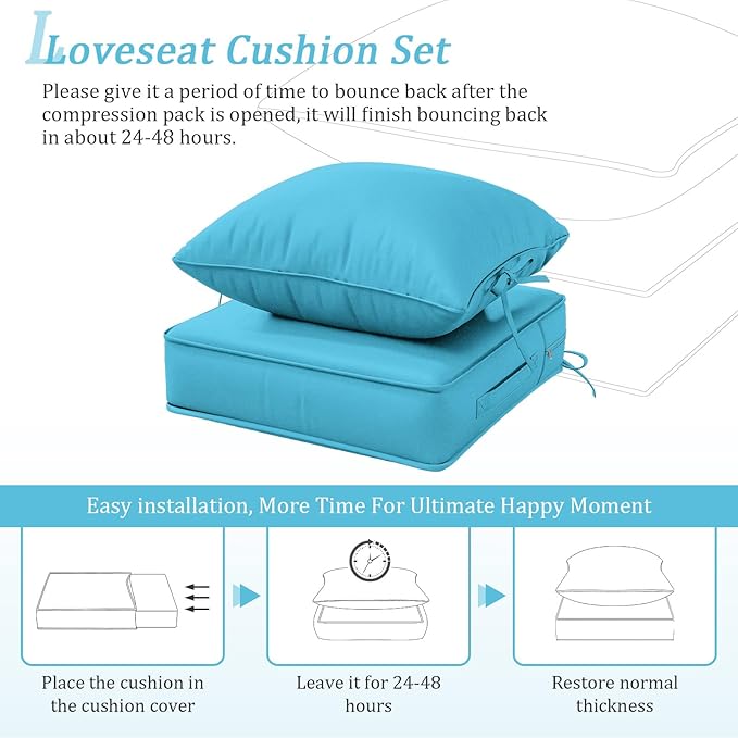 Outdoor Patio Chair Cushions Set 19 L X 19 W X 4 H Inch Waterproof & Fade Resistant Deep Seat and Back Cushions with Removable Covers Outdoor Seat Cushion Set for Chairs and Sofas