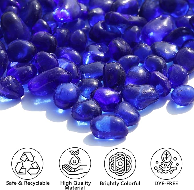 Sea Glass Stones - Cobalt Blue Clear Glass Pebbles Gemstones - Perfect for Aquarium Rocks, Fish Tank Gravel, Vase Fillers, DIY Crafts, and Home Decor (0.9LB/14oz)