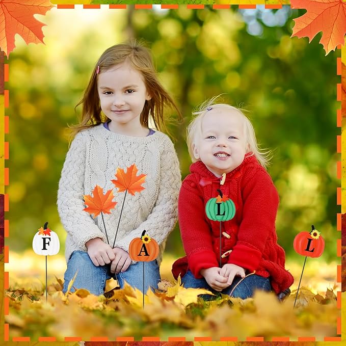 6 Pcs 12'' Thanksgiving Garden Stakes Pumpkin Scarecrow Maple Leaves Fall Metal Yard Sign Yard Stakes Outdoor Thanksgiving Decorations for Planter Lawn Patio Walkway Porch(Classic Style)