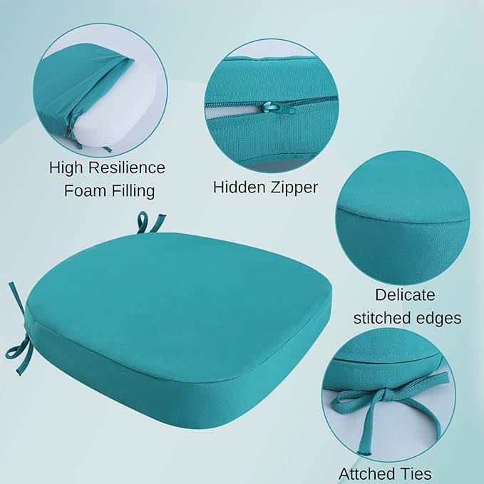 idee-home Outdoor Chair Cushions Set of 4, 19" x 19" x 3" Thick D-Shaped Patio Furniture Outdoor Seat Cushions Waterproof with Ties, Dining Pads