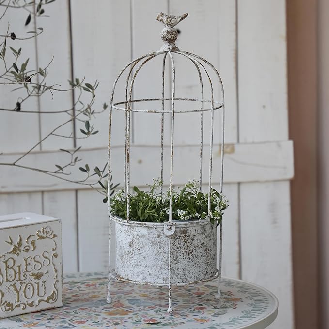 Rustic Vintage Birdcage Planter on Stand Farmhouse Distressed Decorative Metal Round Plants Holder Flower Pot with Latch Lock Closure for Garden Patio Yard Home Outdoor Balconies Decor