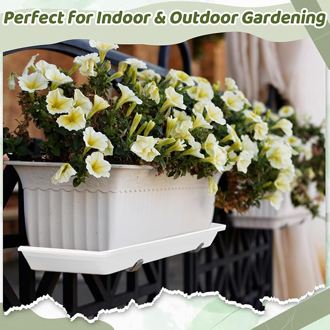 4 Pack White 24 x 8 x 1.6 Inch Rectangle Plant Saucer Large Plastic Plant Tray Water Drip Trays for Windowsill Flower Pot Planter Drainage Germination Garden Indoor Outdoor Use