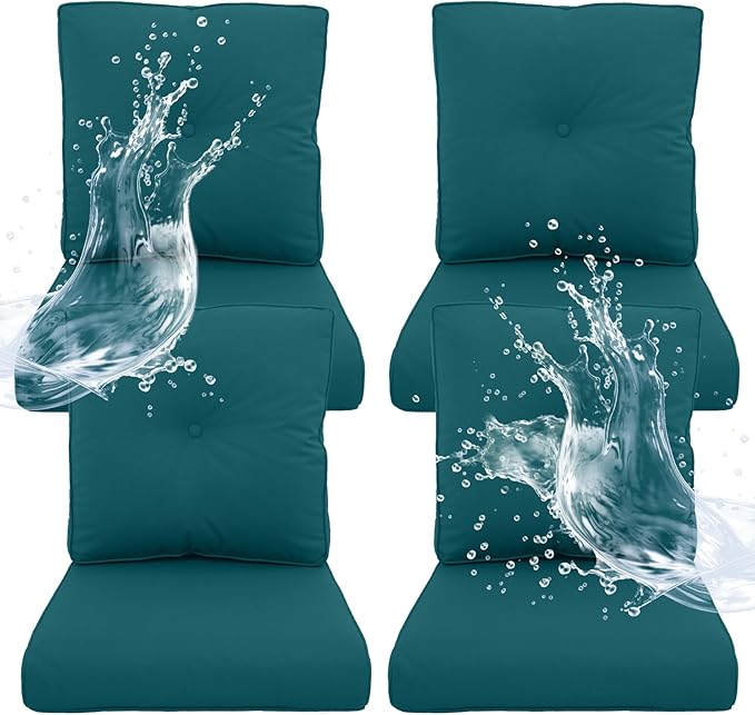 Outdoor Chair Cushions 4 Sets - 22 * 24" Patio Furniture Cushion with Removable Cover, 28D High Density Sponge Filling Outdoor Patio Cushion for Chair, Rocker, Sofa and Loveseat - Turquoise