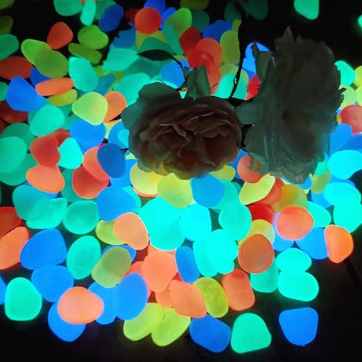 Glow in The Dark Rocks Outdoor, 500 pcs Multicolor Solar Rocks for Landscaping, Outdoor Decor Glow in The Dark Stones, Glowing Pebbles for Garden Backyard Patio Lawn Fish Tank Aquarium Decor