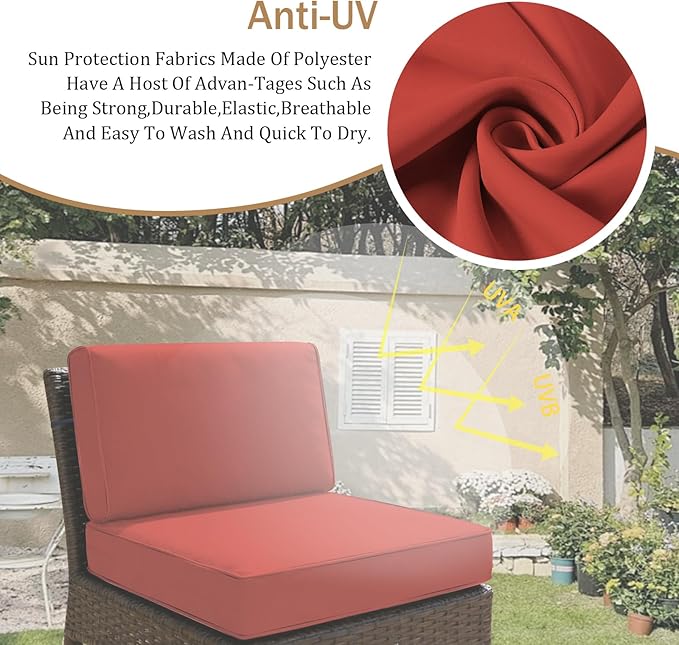 14 Pcs Outdoor Replacement Cushions for Patio Furniture, All Weather Water Resistant Cushion for 6 Seat Rattan Wicker Sectional Patio Conversation Sets and Couch (Brick Red)