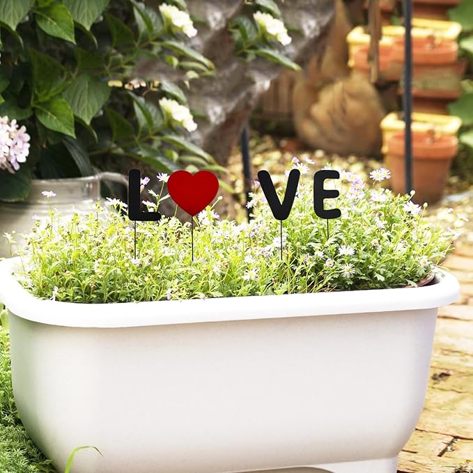 12"H Mother's Day Metal Yard Sign Love Letter Decorative Garden Stake for Plant Pot Flower Bed Indoor Outdoor Patio Lawn Decor