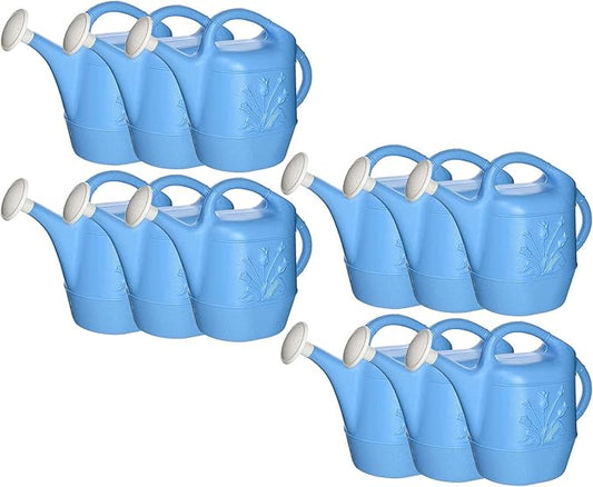PMU 2 Gallon Watering Can - Garden Watering Can for Indoor & Outdoor Plants - Plastic Water Can with Detachable Sprinkler Head - Large Water Pot, Made in USA - Blue Pkg/12