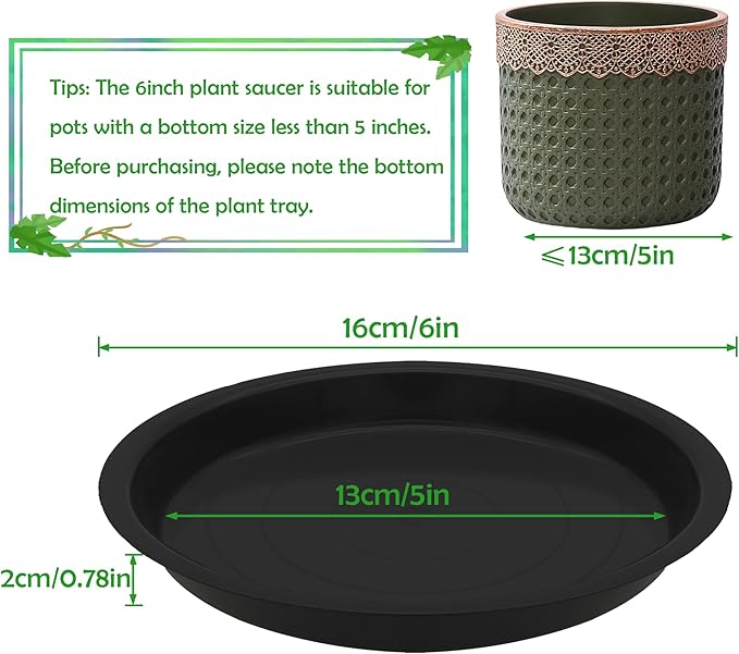 6 Pcs 6 Inch Round Plant Saucers for Less 5 Inch Pot Indoors Outdoors Plant Trays for Pots Planter Saucer Plastic Drip Tray Planter Water Tray (Black, 6"(6pcs))