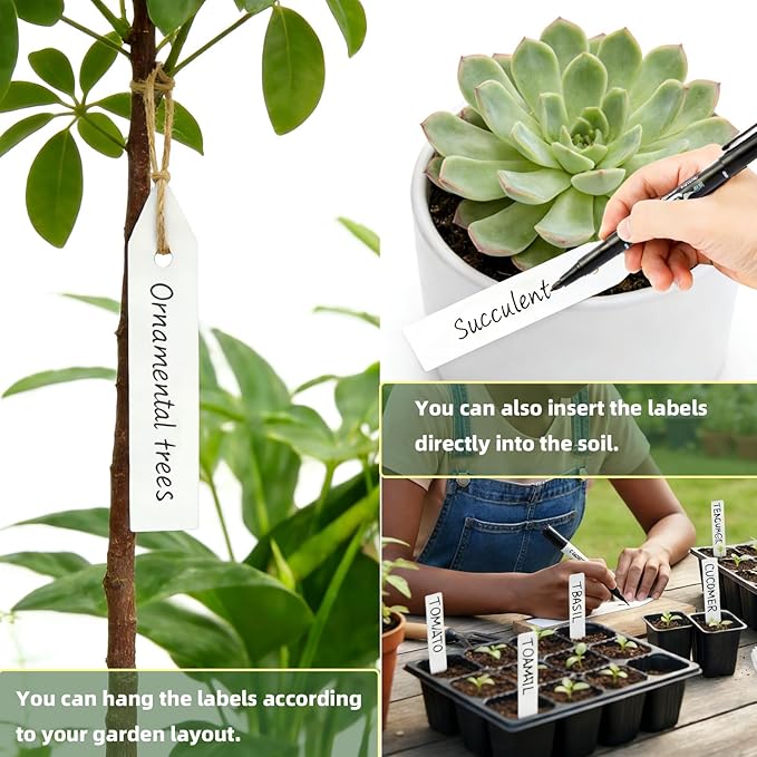 Plant Labels 350 PCS, Slim White Garden Plant Tags with Holes, PP Plastic Waterproof Labels with Permanent Marker, Jute Twine & Storage Box for Indoor & Outdoor Gardening (350PCS)